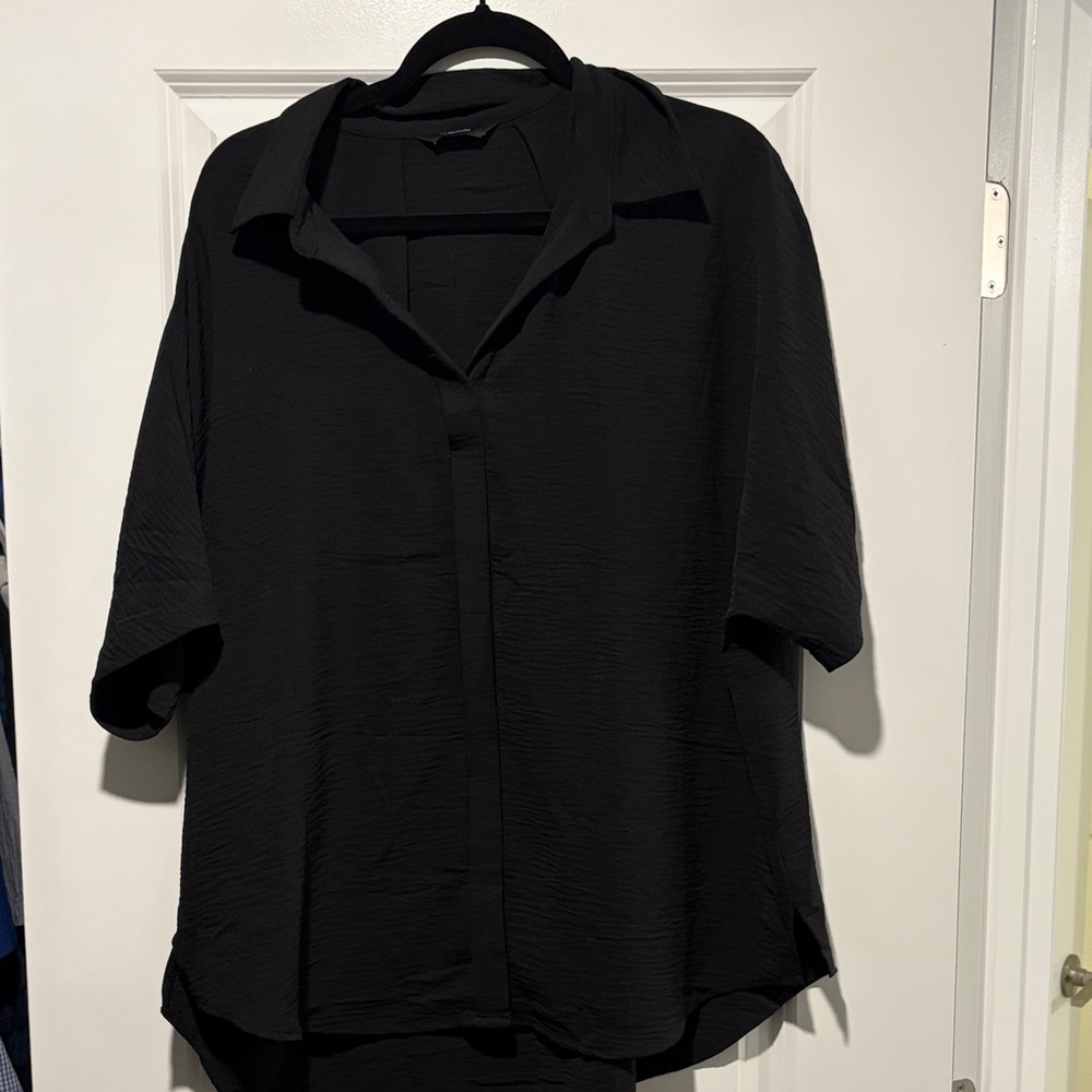 DOKOTOO Black Button-Front Short Sleeve Top